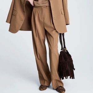 Kenneth Cole Camel Wide-Leg Pleated Trousers
